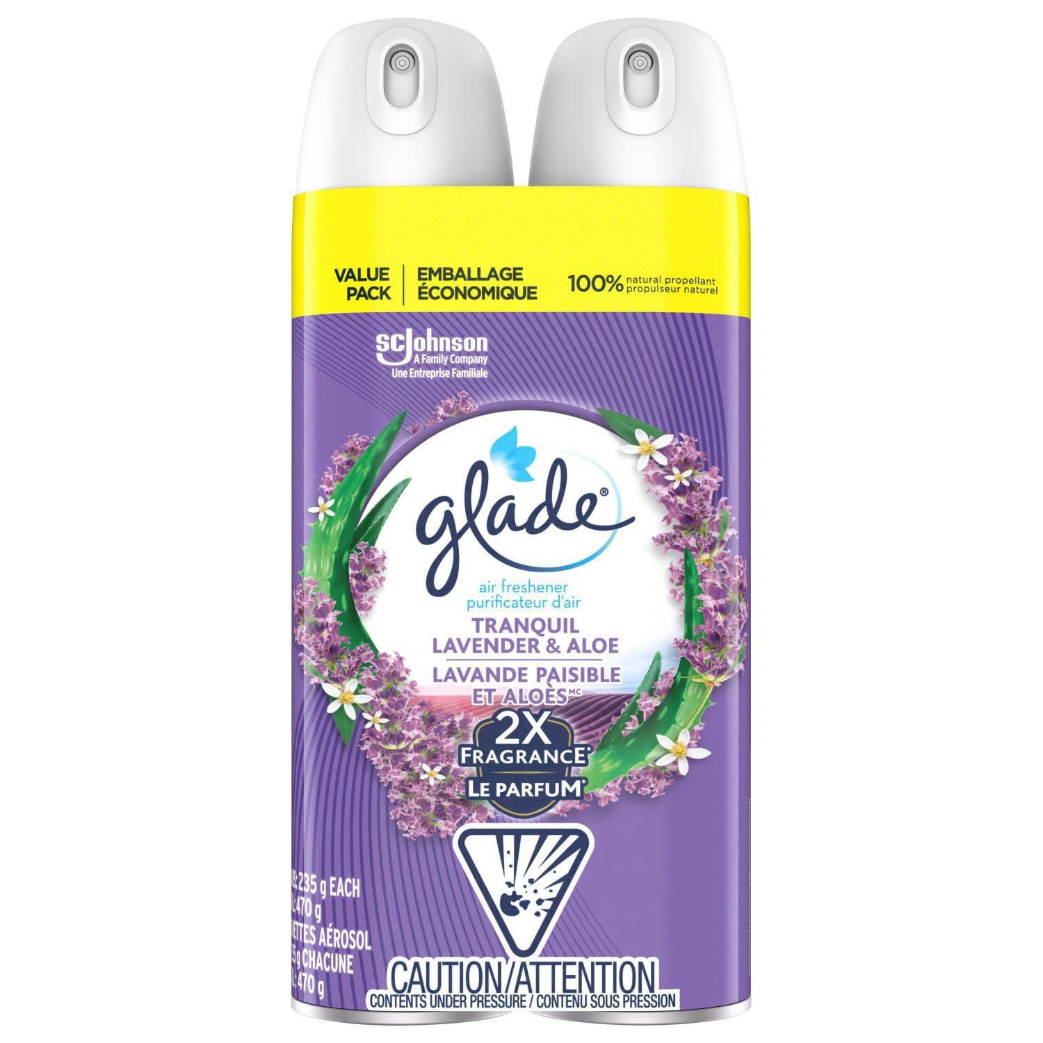 Glade® Vaporisateur pour Pièces Purificateur d'Air Anti-Odeurs, Lavande Paisible et Aloès, Lot de 2