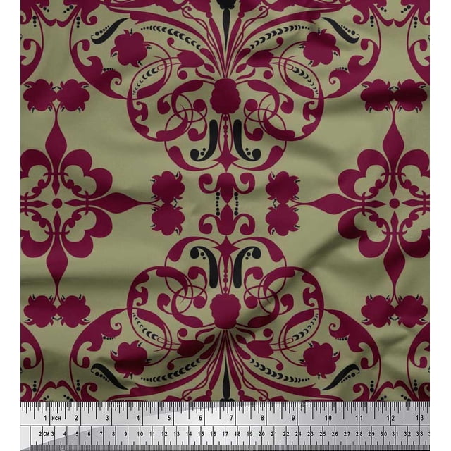 Soimoi Tissu Crêpe Polyester Imprimé Damas Marocain 1 Yard 42 Pouces de Large