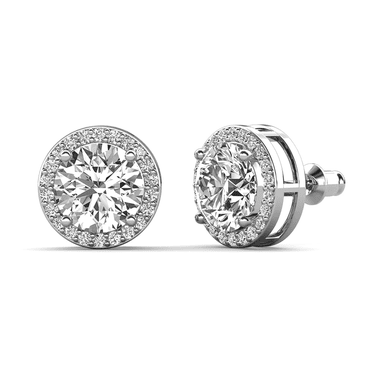 Cate & Chloe Ariel 18k White Gold Plated Halo Stud Earrings with Simulated Diamonds, Gift for Women