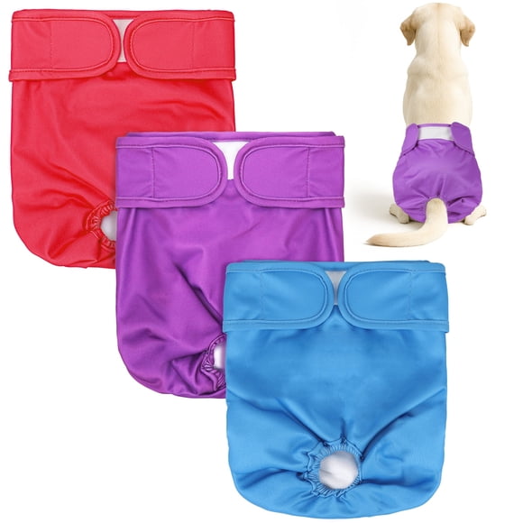 QKURT Lot de 3 Couches Lavables et Réutilisables en Tissu pour Chiens et Chats Femelles, Doublure Blanche Assortie, Taille M