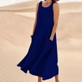thumbnail image 1 of Meichang Robe Sans Manches en Lin pour Femme, Décontractée d'Été, Col Rond, Robe Débardeur Unie, Robe Évasée de Plage pour les Vacances avec Poches, 1 of 5