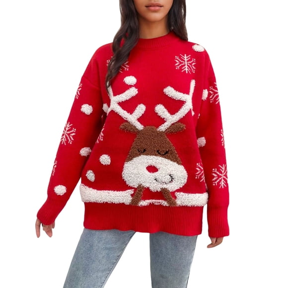 Zhanying Ugly Christmas Sweaters Oversized Retro Holiday Top for Women Women's Warm Fuzzy Holiday Sweater