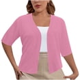 thumbnail image 1 of Huvoen Women's 3/4 Sleeve Shrugged Lightweight Open Front Cropped Cardigan Tops, Large Size Loose Temperament Solid Color Cardigans Pinks xxl, 1 of 7