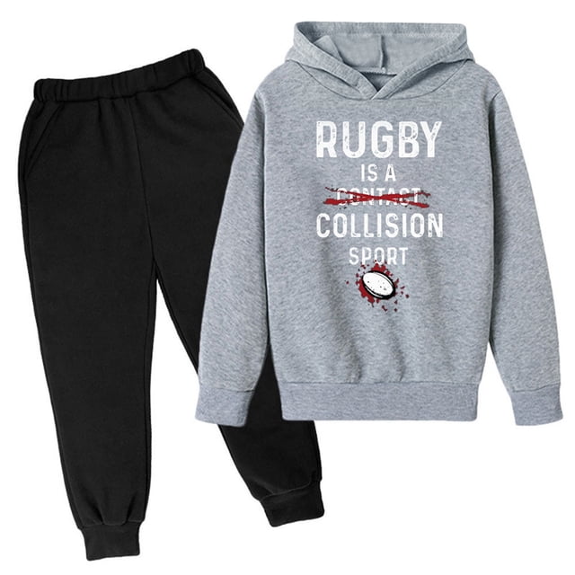 Hiiyo Big Boys Outfits Rugby Letter Print Hoodie and Sweatpants Sports Sweatsuit