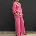 thumbnail image 2 of GDREDA Womens Cotton Linen Set 2 Piece Outfits Summer Button Down Shirt Wide Leg Pants Matching Sets Pink,S, 2 of 5