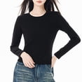 thumbnail image 3 of Lmnyox T-shirt Basique Décontracté pour Femmes à Manches Longues, Col Rond, T-Shirts Unis, Automne Hiver, Camisoles Amples, 3 of 4