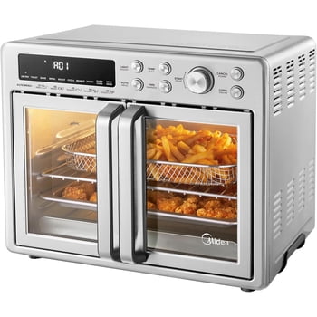 Midea Flexify Four Grille-Pain à Portes Françaises Friteuse à Air Chaud Combo, 26,4 QT, Friteuse à Air Extra Grand Four de Comptoir Combo 10-en-1, Cuisson 25 % Plus Rapide et 90 % Moins d'Huile, Acier Inoxydable
