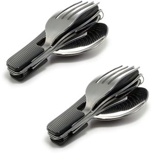 4-in-1 Aluminum Knife & Dish Set with Wheel Handle | Portable Dining Solution for On-the-Go Compact Travel Cutlery