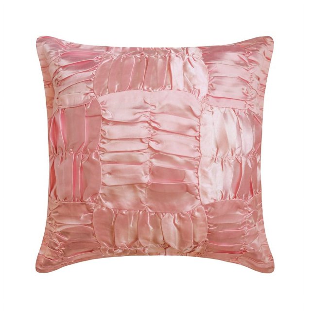 Oreiller Texturé Rose Pâle, Housse d'Oreiller en Satin 18x18 Pouces (45x45 cm), Housse d'Oreiller Carrée Froncée Unie Rose, Housse d'Oreiller Rose 18x18 Pouces (45x45 cm), Moderne - Rose Doux de Rêve