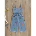 thumbnail image 2 of Faithtur 2Pcs Kid Girls Summer Outfits, Sleeveless Butterfly Embroidery Cami Tops + Jeans Set, 2 of 8