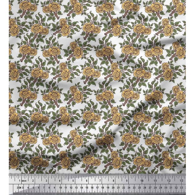 Soimoi Poly Georgette Fabric Leaves & Floral Block Decor Fabric Printed Yard 52 Inch Wide