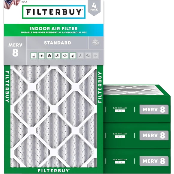 Filterbuy 16x36x4 MERV 8 (MPR 600) Dust Defense, Pleated HVAC AC Furnace Air Filters (4-Pack)