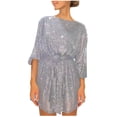 thumbnail image 1 of Robe à Manches Longues pour Femmes Mode pour Femmes Col Ras du Cou à Paillettes Robe Courte Unie à Manches Longues Robe de Soirée Robe Formelle, 1 of 8
