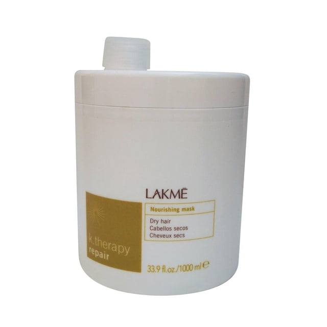 K.Therapy Masque Réparateur Nourrissant par Lakmé, un Masque Capillaire de 33,9 fl oz (1000 ml) pour Cheveux Secs et Très Secs. Enrichi en Complexe d'Acqua-oil, Huile de Babassu, Huile de Macadamia, HydromanilTM et silicones Revitalisants pour Hydrater, Nourrir et Protéger les Cheveux Tout en Reconstituant la Couche Hydrolyptique Protectrice. Idéal pour Améliorer le Confort du Cuir Chevelu et Prévenir la Déshydratation. Emballé dans un Contenant Blanc avec accents Dorés et