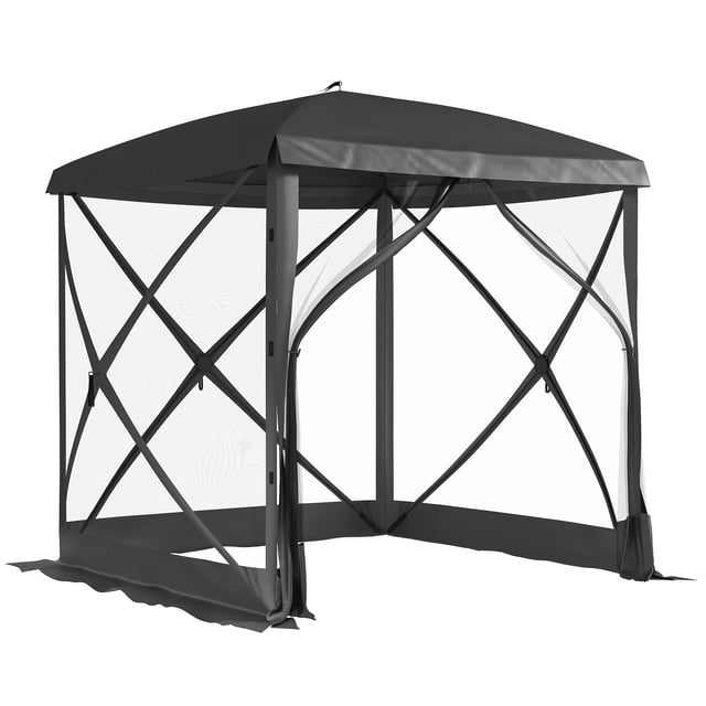 Outsunny Pop-Up Screen House Gazebo Camping Instant Setup Tent, Black