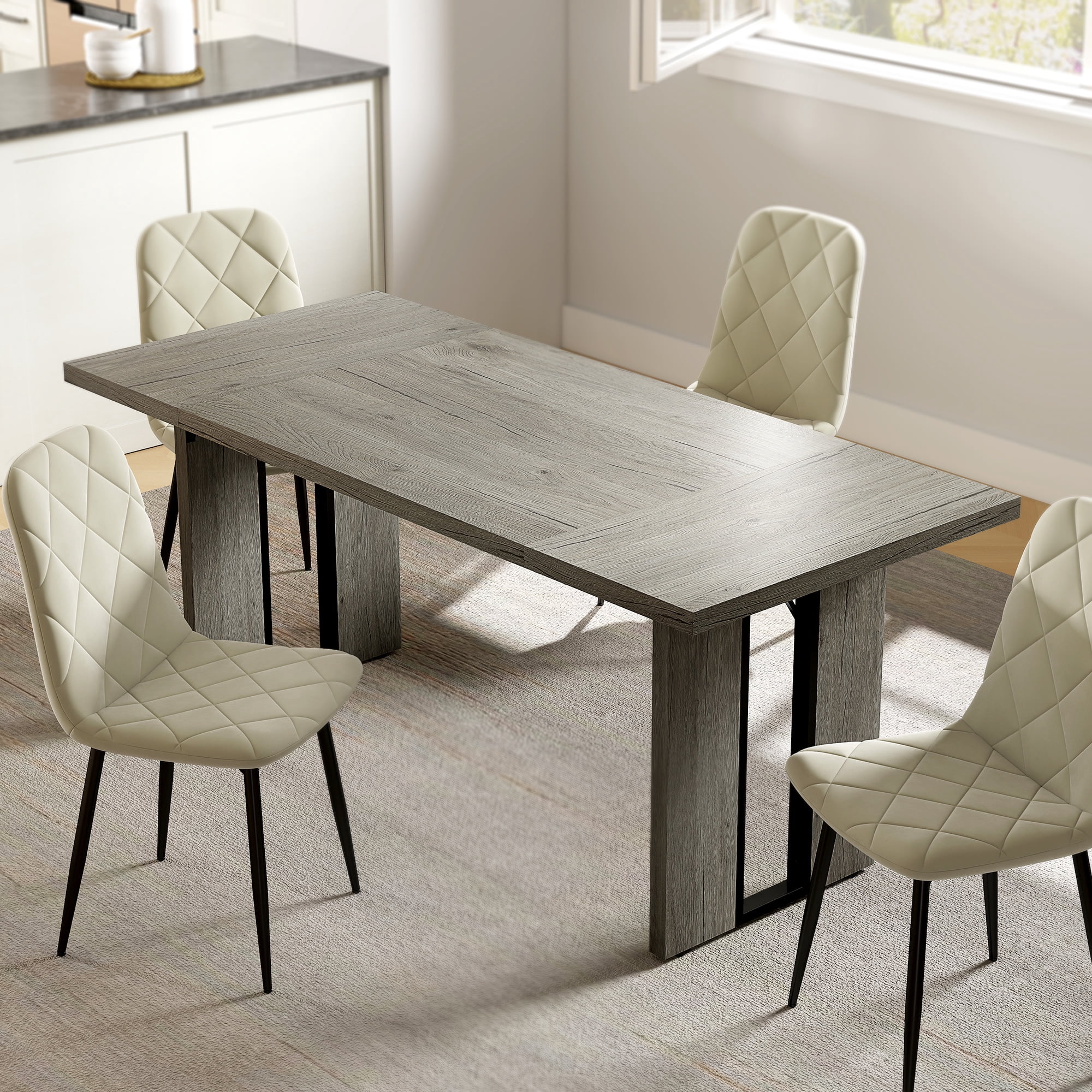 71" Large Dining Table for 8, Industrial Kitchen Table, Grey Wood Finish