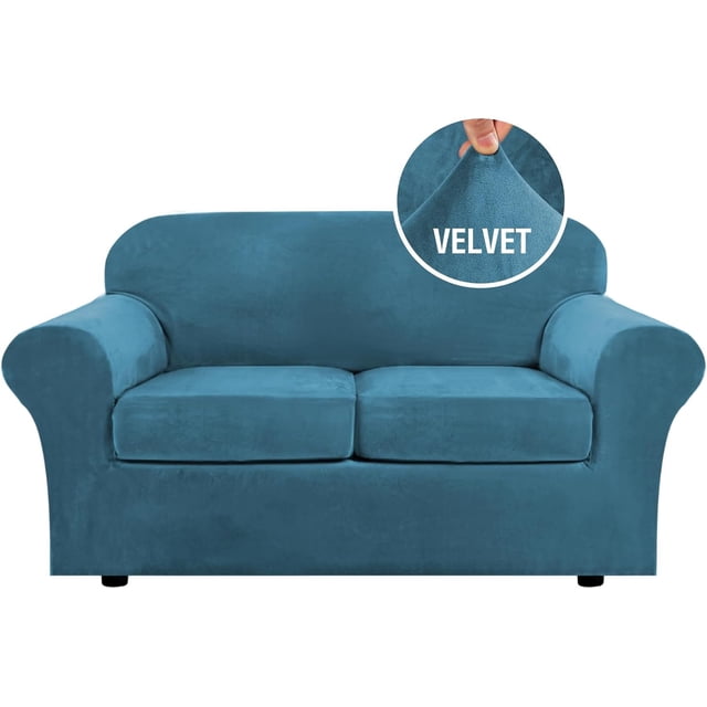 Modern Velvet Plush 4 Piece High Stretch Sofa Slipcover Furniture Protector Form Fit Luxury Thick Sofa Cover, Machine Washable