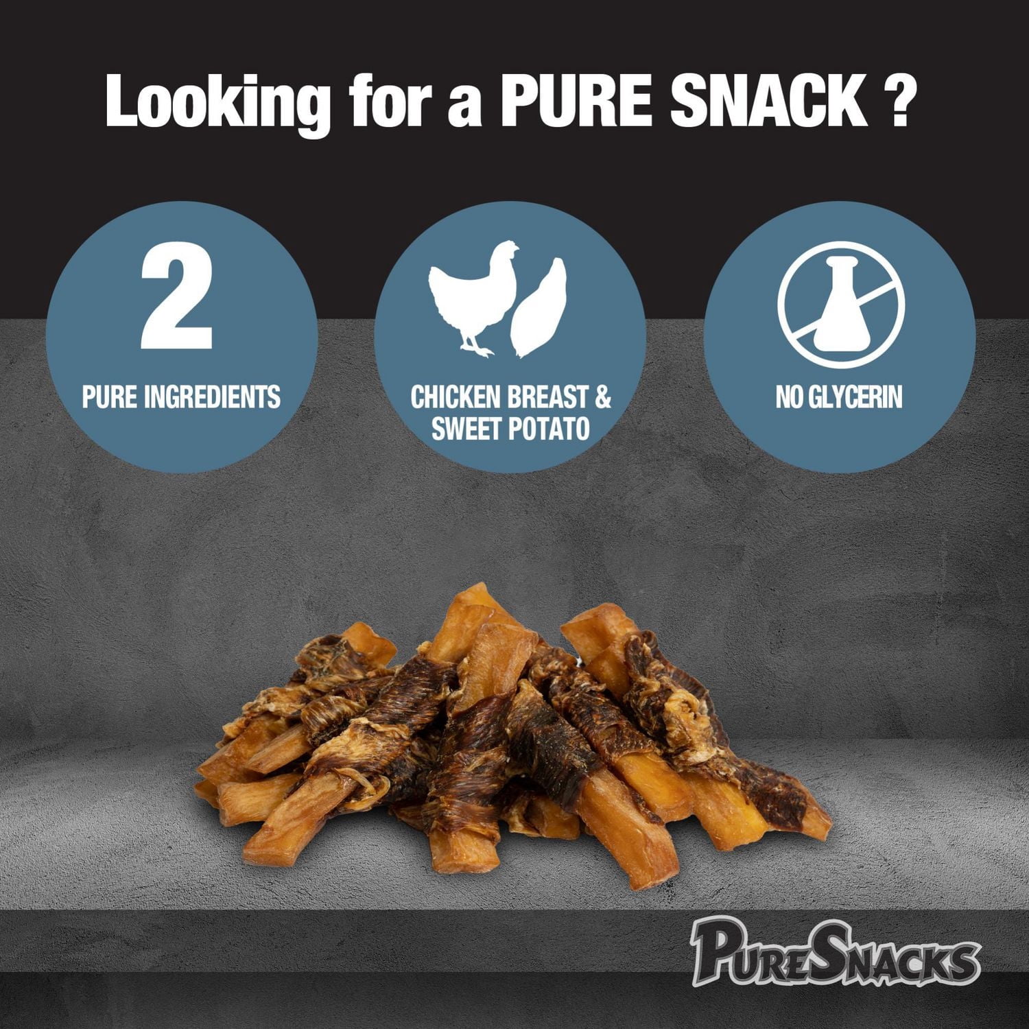 PureSnacks jerky de poulet et patate douce pour chien