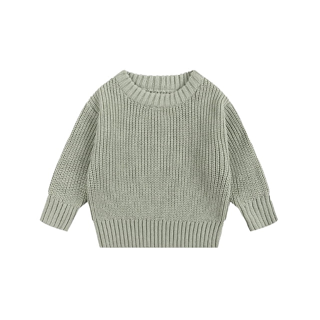 MIASHUI Chandails pour Garçons et Filles, Col Rond, Manches Longues, Chandail-Over, Couleur Unie, Tricoté, Vert Armée, 4-5 Ans
