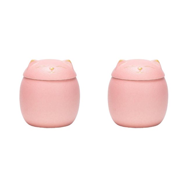 Transemion Portable Moisture-proof Ceramic Tea Jar Large Capacity And Cute Sturdy And Durable Ceramics Cat Form Ceramic Tea Jars pink 150ml 2Set