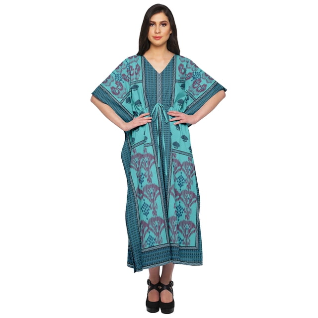 Moomaya Ladies Plus Size Kaftan Summer Wear Beach Coverup Kimono Caftan Dress