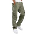 thumbnail image 1 of LUXUR Mens Drawstring Trousers Casual Sports Cargo Pant Green S, 1 of 3