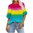 thumbnail image 1 of Pisexur Hauts pour Femmes Mode Décontractée Manches Courtes Col Rond T-Shirts Confortables Amples Imprimé Floral Blouses Printemps Été Hauts Élégants T-Shirts Imprimé Graphique Grande Taille Sorties S-5TG, 1 of 7