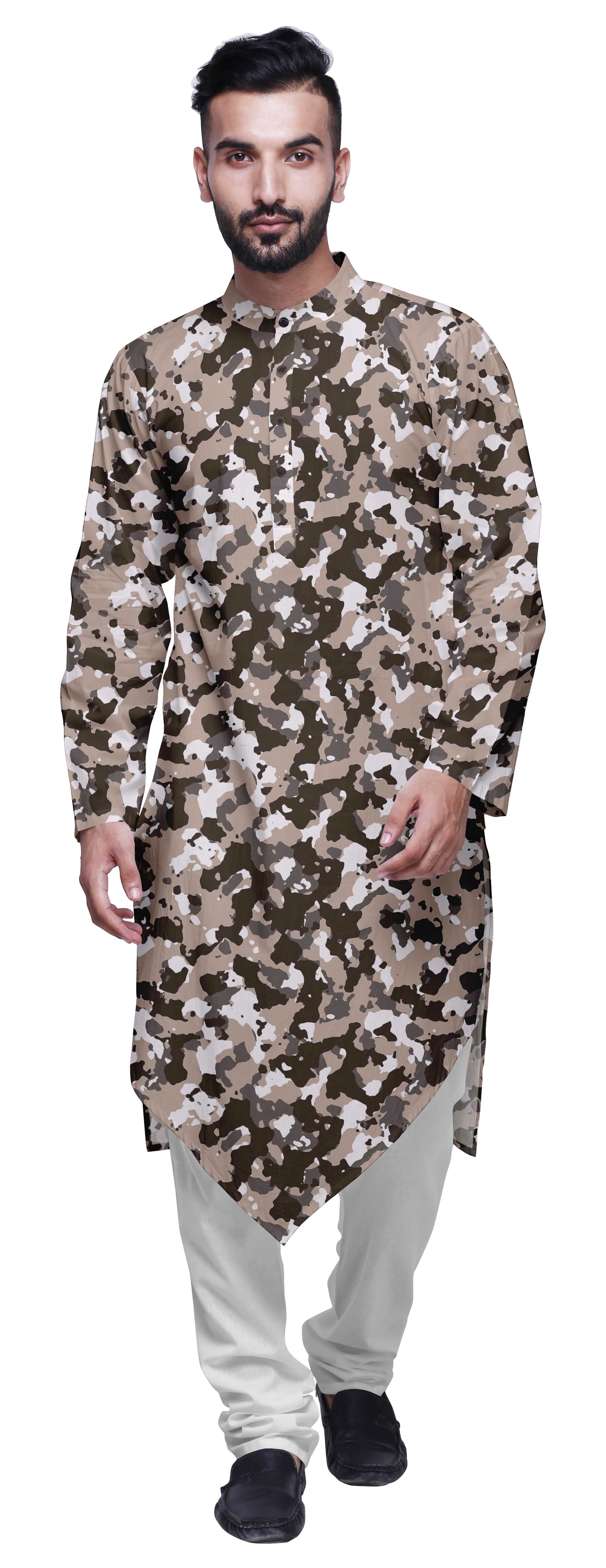 Atasi Kurta pour Homme en Coton Flex Imprimé Col Chinois Kurta Long pour Homme Chemise