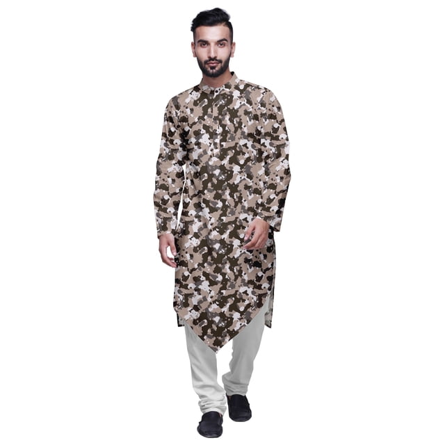 Atasi Kurta pour Homme en Coton Flex Imprimé Col Chinois Kurta Long pour Homme Chemise