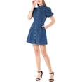thumbnail image 2 of INSPIRE CHIC Robe en Denim pour Femme à Manches Courtes Bouffantes, Robe Chemise à Boutons, 2 of 6