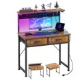 thumbnail image 1 of Small Desk with Pegboard &amp; Drawers  Gaming Desk with Adjustable LED Light  Home Office Desks for Small Bedroom  Adjustable Monitor Rise Stand and Charging Station  Fabric Drawers, 1 of 4