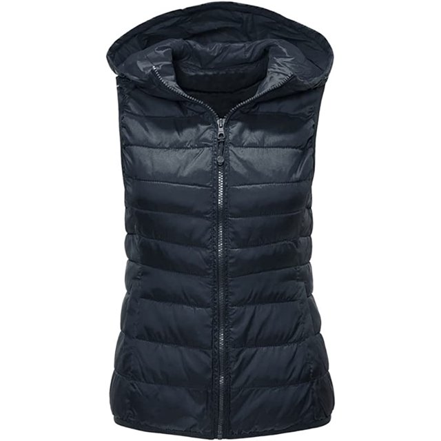 LinYooLi Gilet Matelassé pour Femmes Décontracté Chaud Léger à Capuche Gilet Rembourré à Fermeture Éclair 2022
