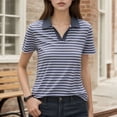thumbnail image 2 of Stylish Women's T-Shirts with Collared V Neck Design Striped Pattern for Everyday Casual and Work Attire for Spring and Summer Seasons, 2 of 4