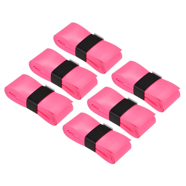 Unique Bargains 43.3' Non-Slip PU Tennis Racket Overgrip Tape Wraps with Hole Pink 6 Pack