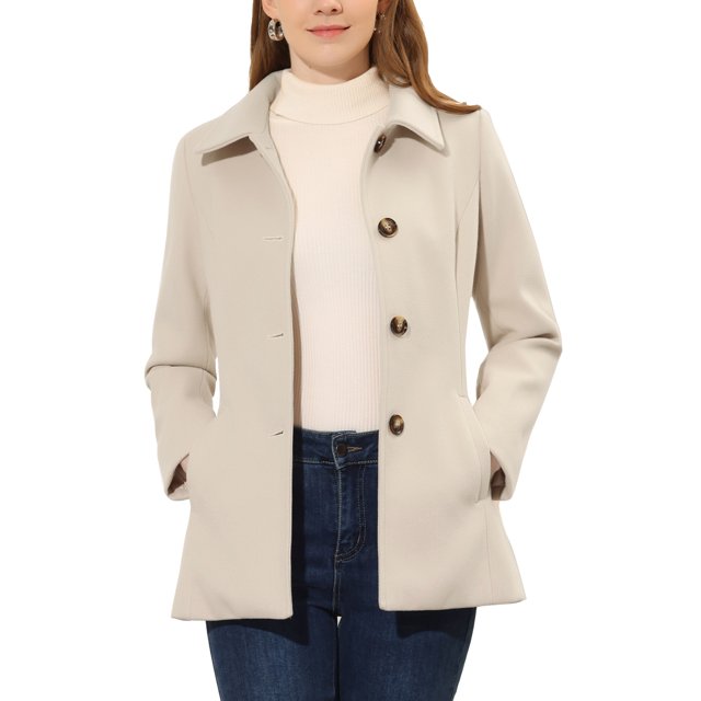 INSPIRE CHIC Manteau Long à Col Peter Pan pour Femme à Simple Boutonnage TG Beige