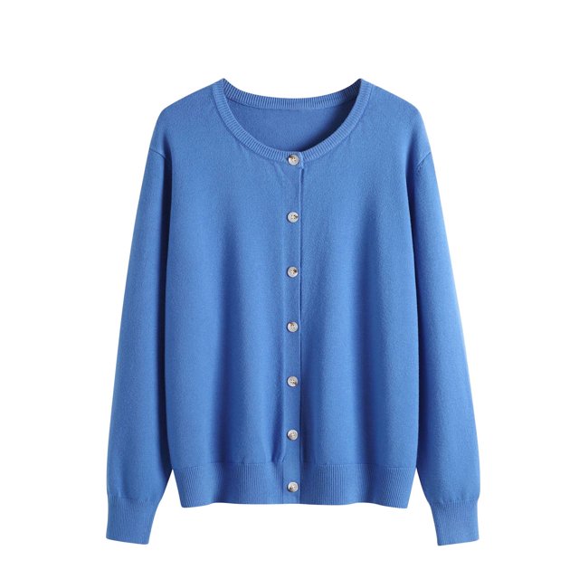 Rbaofujie Chandails d'Automne pour Femmes 2024 Chandail Uni à Col Rond Veste Cardigan Chandail à Col Rond Bleu Chandails d'Automne