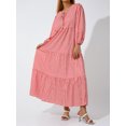 thumbnail image 2 of Kmbangi Robe Longue pour Femmes à Imprimé Géométrique, Col en V, Manches Longues Bouffantes, Coupe Ample, Robe Mode pour le Printemps et l'Été, 2 of 9