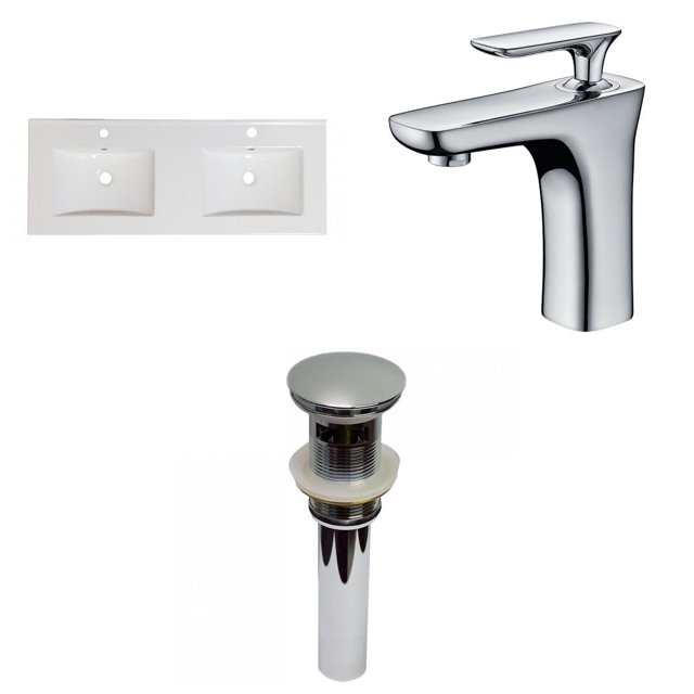 American Imaginations 59-in. W 1 Hole Ceramic Top Set In White Color - Overflow Drain Incl. AI-31691