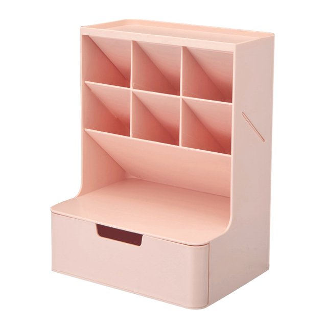 Transemion Storage Box Desktop Organizer Large Capacity Dust-proof Space-saving High-strength Stationery Portable Cosmetic Case Pink Shelf Pink Drawer
