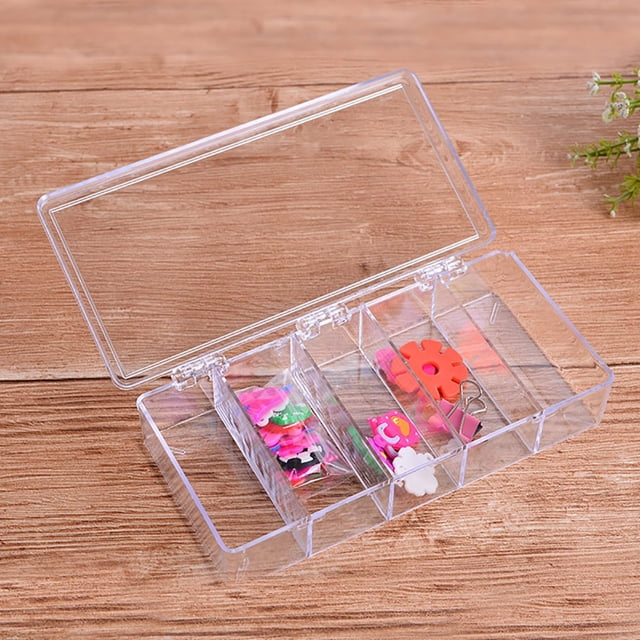 LOVEVER Rectangular Plastic Stackable Storage Box with Hinged Lid for Organizing First Aid Medicine Ointments Dental Diabetic Supplies - 5 Divided Compartments Medicine Organizer