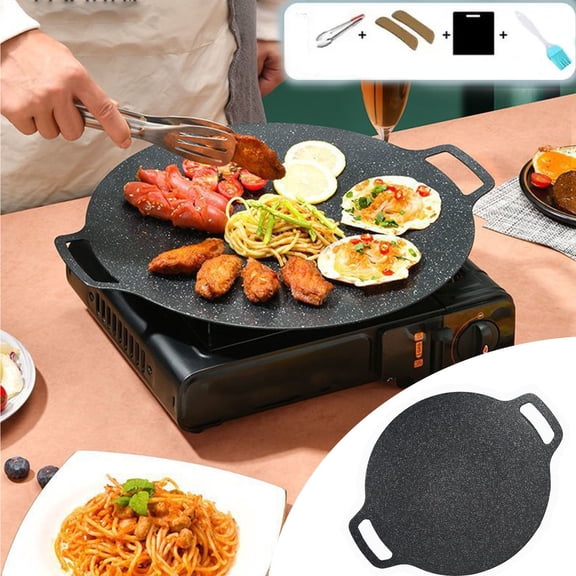 Vaidha Poêle Multi-Grils en Fonte avec Pattes Amovibles et Poignées en Bois / Grand Gril BBQ pour Camping Extérieur, Cuisinières à Gaz et à Induction / Comprend Brosse, Pince et Sac de Rangement