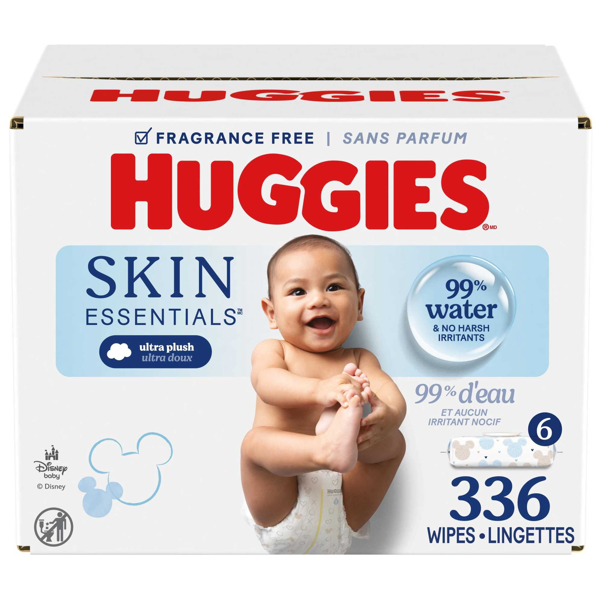 Huggies Skin Essentials Baby Wipes, 6 Flip Top Packs (336 Wipes Total) 