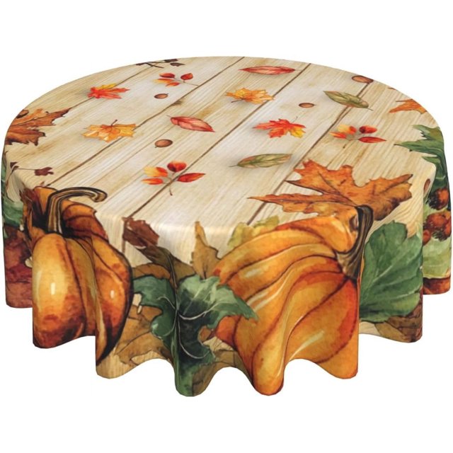 Nappe Ronde Citrouille Feuille d'Érable 60 Pouces Lavable Réutilisable Décoration Nappe pour Cuisine Fête