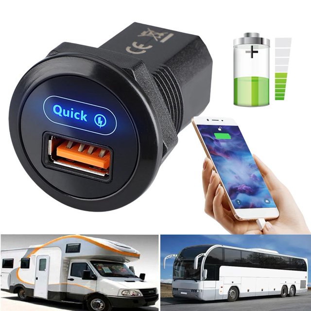12-24V Car Charging Socket 18W QC3.0 RV Bus USB Outlet Car Charger Adapter