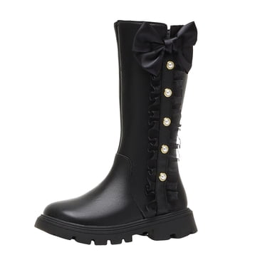 Gubotare Petite Fille Boots Riding Boots pour Filles, Talon Bas Fermeture Éclair Genou Haut PU Automne Hiver Chaussures Taille 11 (Noir, Petits Enfants 11)