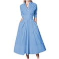 thumbnail image 2 of Styesk Robes pour Femmes Robe d'Été pour Femmes Mode Couleur Unie Bouton Lien Pli Poche Manches Longues Col Rabattu, 2 of 9
