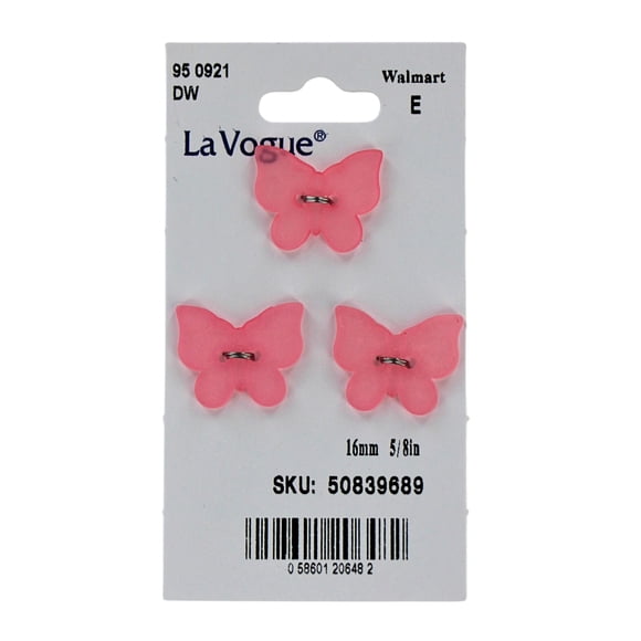 LA VOGUE Buttons, Natural Material - 3 pcs, 16 mm (5/8 in), Butterfly