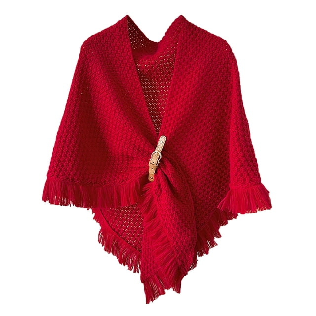 YOUSNH Poncho Chandail à Grand devant pour Femmes, Cape Châle Tricotée Élégante, Foulards pour Femmes, Rouge, Taille Unique