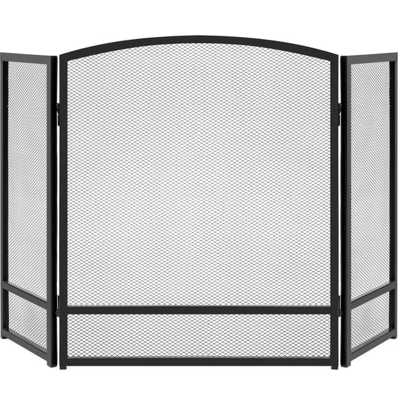 Best Choice Products 47x29in 3-Panel Steel Mesh Fireplace Screen, Fire Spark Guard, Rustic Worn Finish, Black