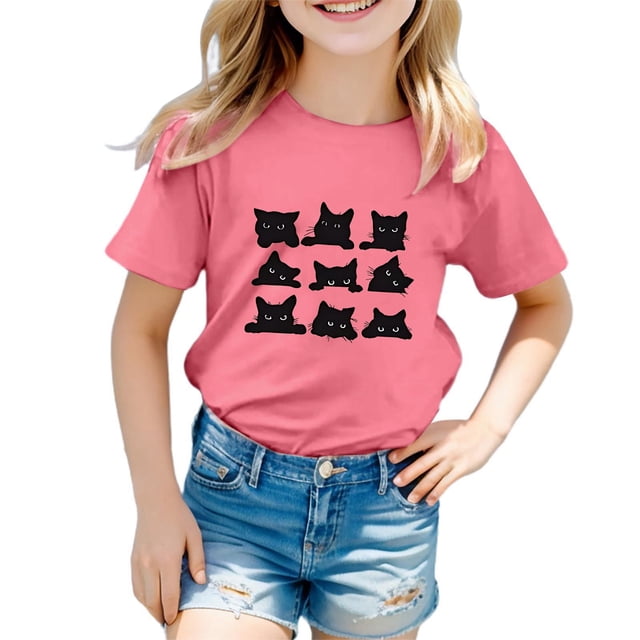 MIASHUI T-Shirts pour Filles à Col Rond à la Mode, Amples et Décontractés, à Manches Courtes, pour le Quotidien et les Activités